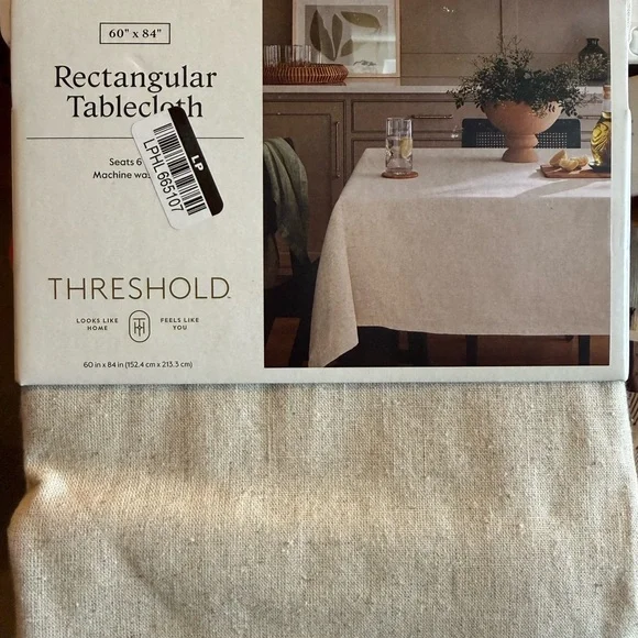 Threshold Cream Cotton-Linen Tablecloth 84in x 60in - Picture 2 of 3